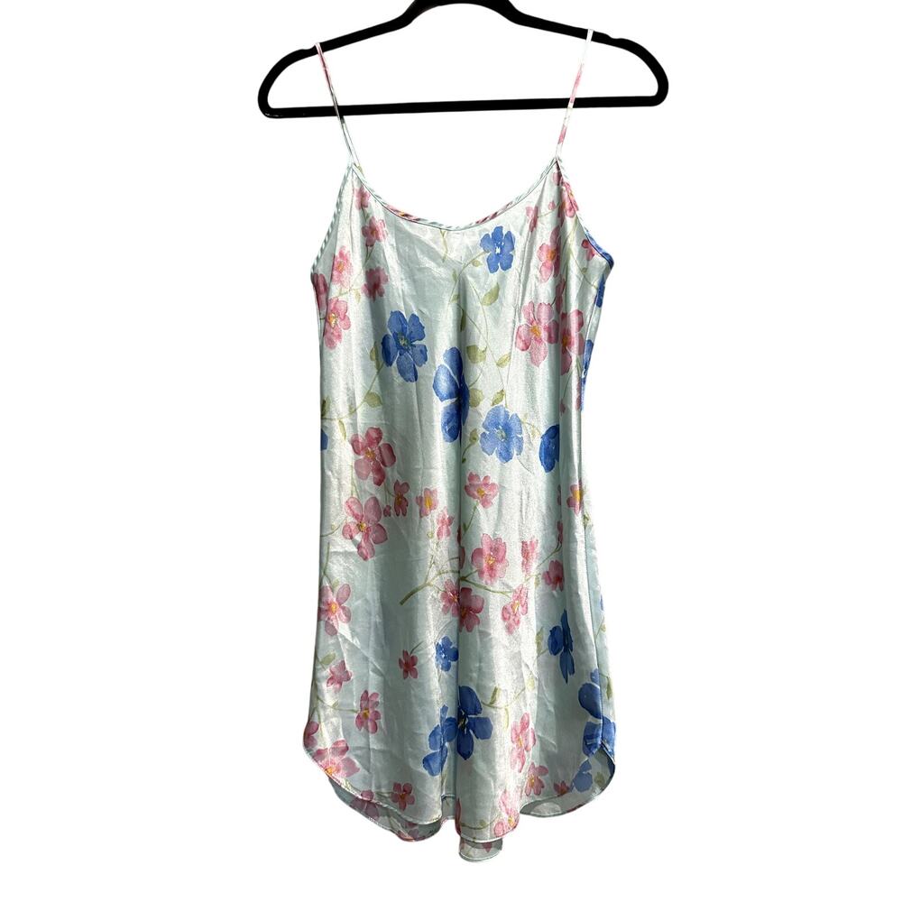Secret Treasures Floral Satin Slip Dress Chemise Mint Pink Blue Size Medium